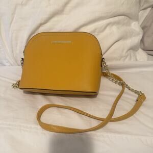 Steve Madden Mustard Yellow Crossbody Satchel Purse Dome Marilyn Gold Chain